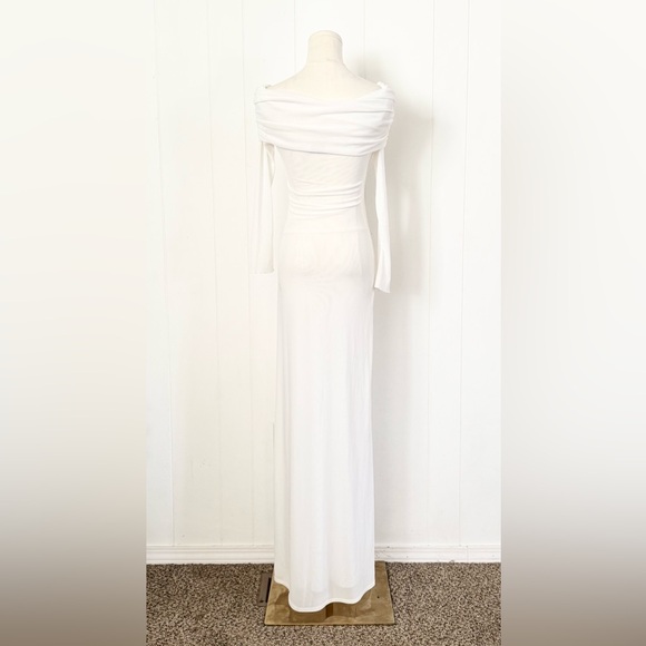 Meshki Josie Off Shoulder Mesh Maxi Dress Small in Ivory Wedding Bridal - Picture 7 of 13